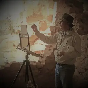 image of Lorenzo Chaves painting on an easel
