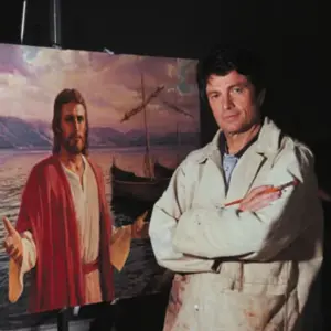 image of del parson next to one of his paintings