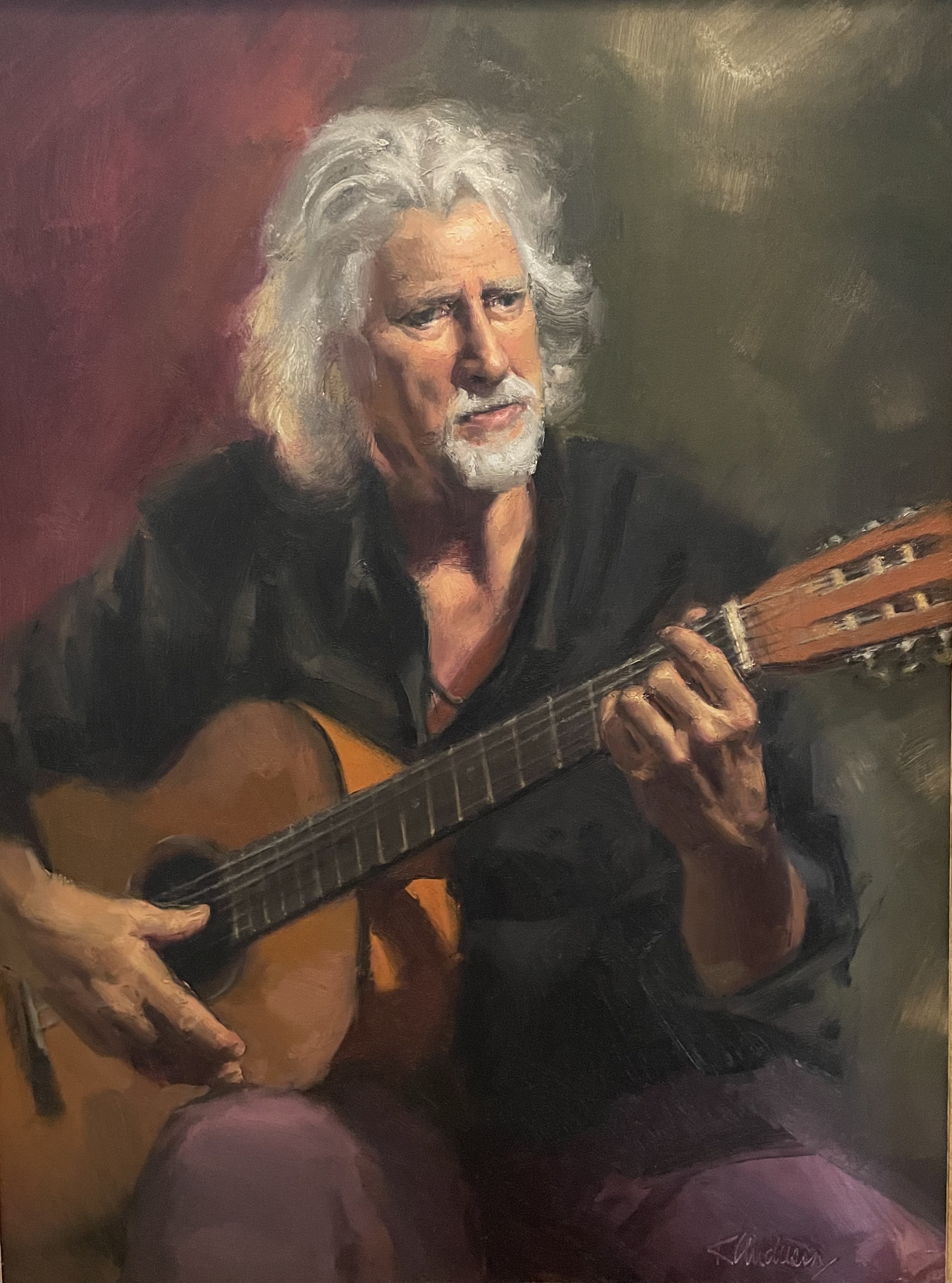 painting of.a man playing a guitar