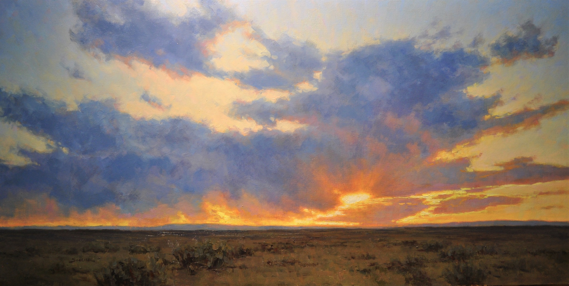 landscape painting by Greg Scheibel of a big western sky