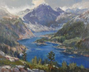 painting by Rick Delanty of a secluded Mountain lake