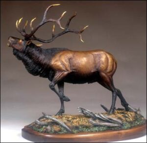 Bronze sculpture by Fred Boyer of an Elk Stag