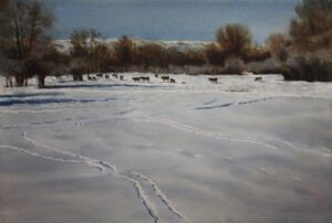 painting by Robert Macfarland of cattle tracks in the snow