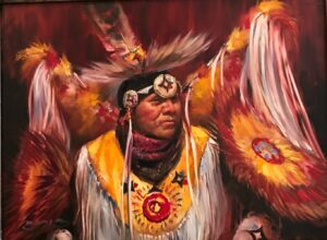 painting by William Suys of a Native American in ceremonial clothing