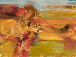 painting by Julie Chapman of an orange tapestry painting