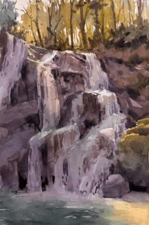 painting by brienne brown of a waterfall