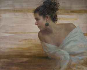 painting by Kyle Stuckey of a woman looking over her shoulder