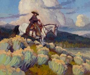 painting by Simon Winegar that shows a native cowgirl