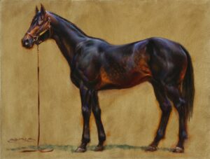 painting by William Suys of a sleek, athletic horse