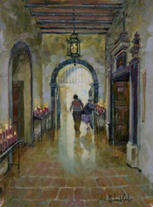 painting by John Michael Carter of the hall of the mission