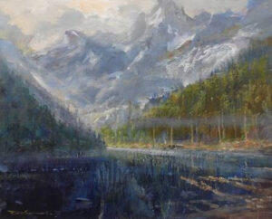 painting by Rick Delanty of Avalanche Lake in the morning