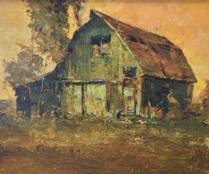 painting by Rett Ashby of an old barn