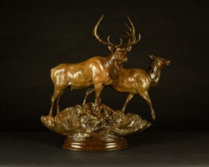 bronze sculpture of two elk by Tim Shinabarger