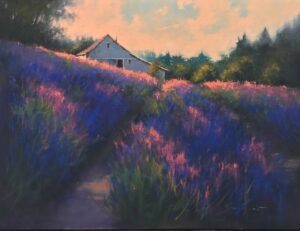 painting by Romona Youngquist of a lavender field