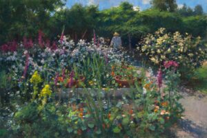 landscape painting by Jim McVickers of a beautiful garden