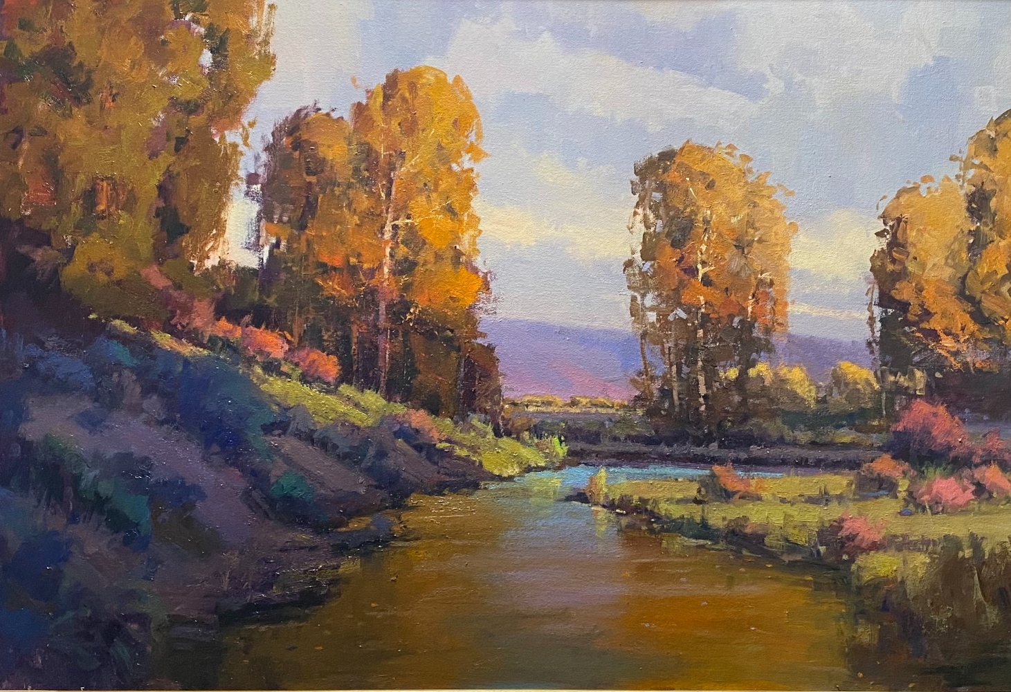 painting by Rusty Jones of a fall scene of a small river