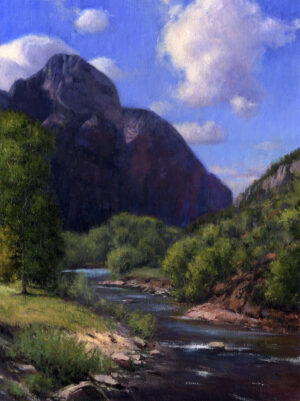 painting by Tony D'Amico of a large rock formation