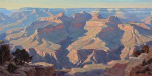 landscape painting by Ron Rencher of the Tower of Ra.