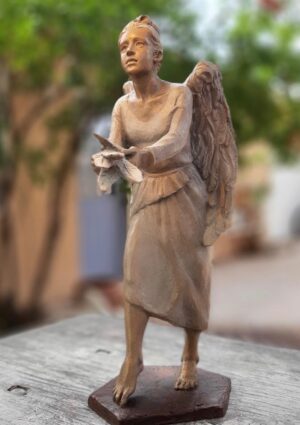 bronze sculpture by Anette Everette of a guardian angel