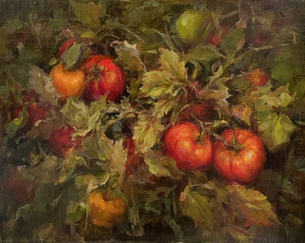 painting of tomatoes on the vine