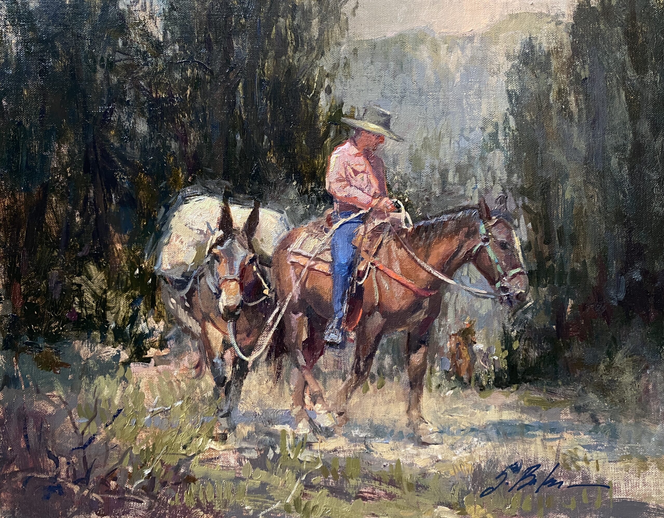 painting of cowboy on horse