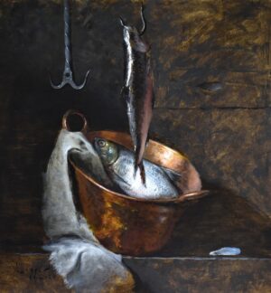 painting of the day's catch in a copper pail