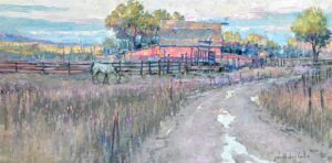 painting of a rustic red barn