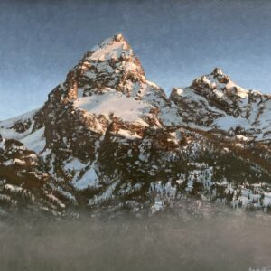 majestic craggy mountain peaks with melting snow