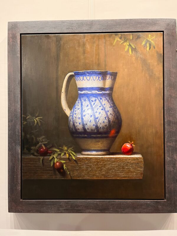 painting of a vase with fruit