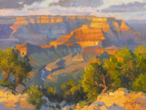 painting of a Canyon beautifully accented with golden sunlight