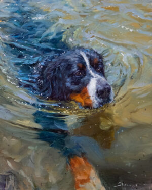 Painting of a Dog swimming