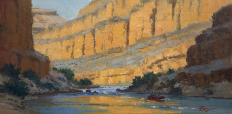 painting of a river running through a canyon