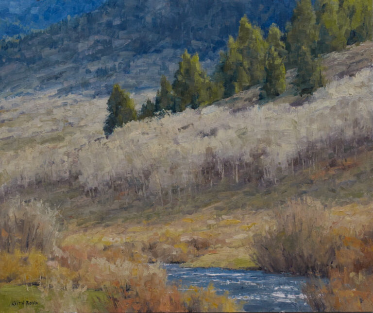 painting by keith bond of a mountain stream