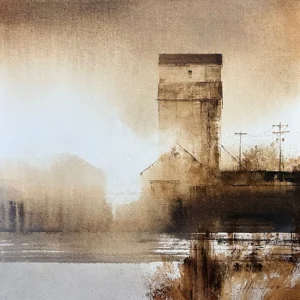 painting of an old watertower by Charlie Hunter