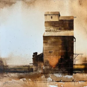 painting of an old rustic grain barn/silo by Charliw Hunter