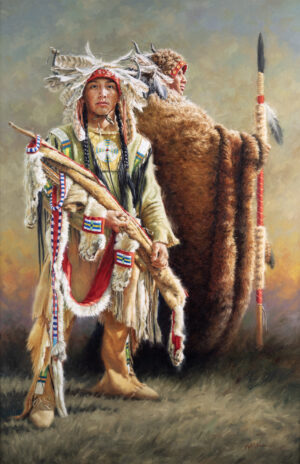 image of a painting by Krystii Melaine depicting a native american looking skyward