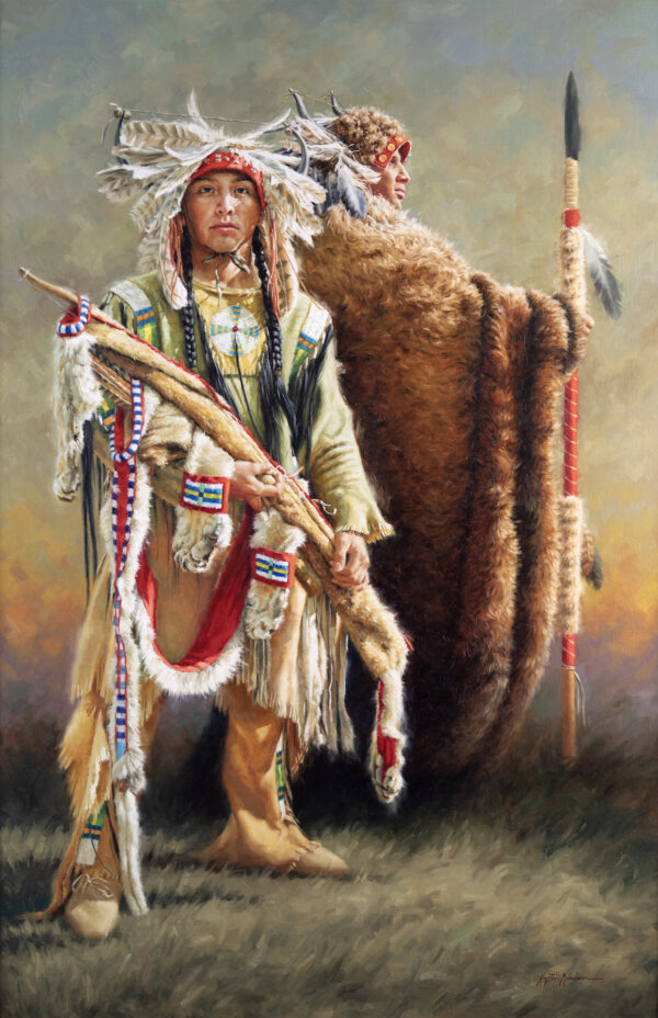 image of a painting by Krystii Melaine depicting a native american looking skyward