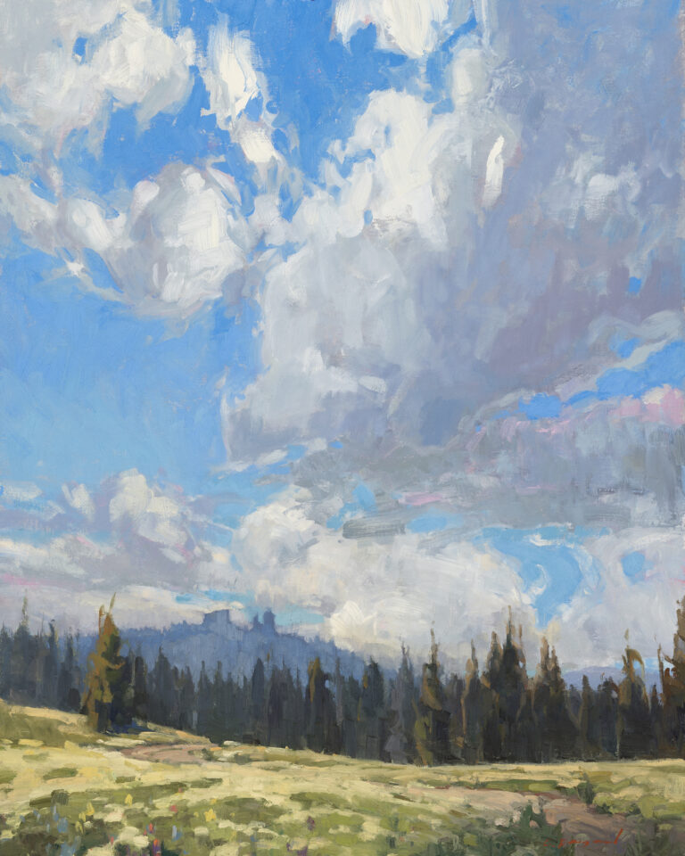 image of a painting by Chula Beauregard of big puffy clouds
