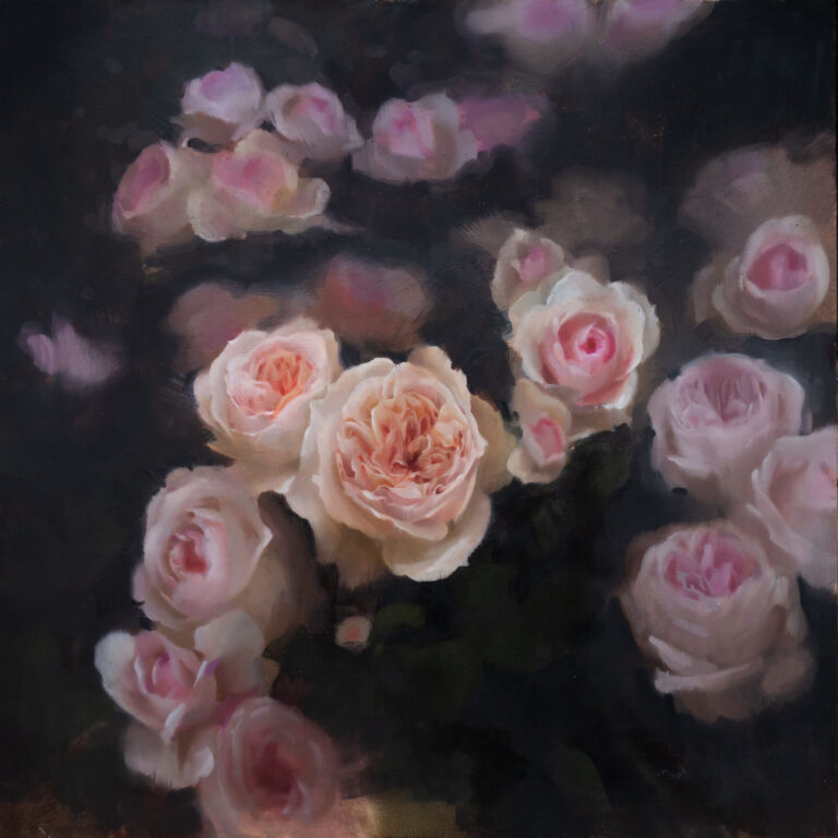 image of a painting by Catherine Frances Bobkoski depicting pink peonies