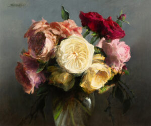 image of a painting by Ellen Buselli of a vase of flowers