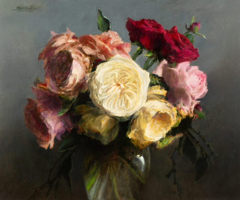 image of a painting by Ellen Buselli of a vase of flowers