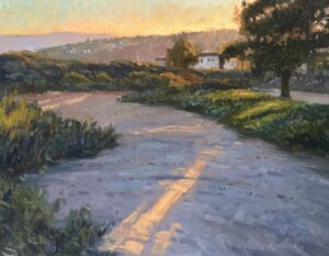 painting of a wide trail at dusk
