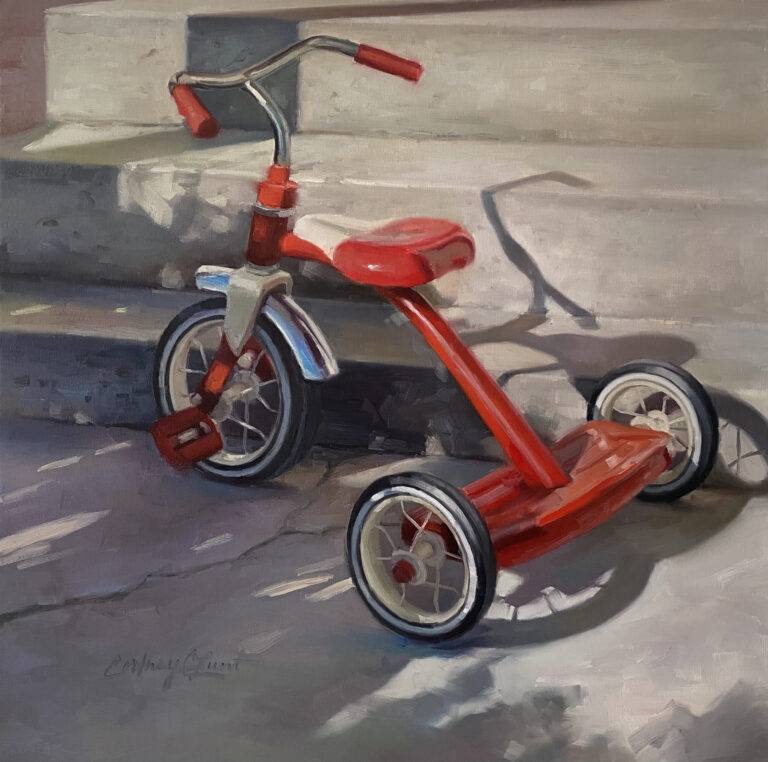 painting of a classic red ryder tricycle