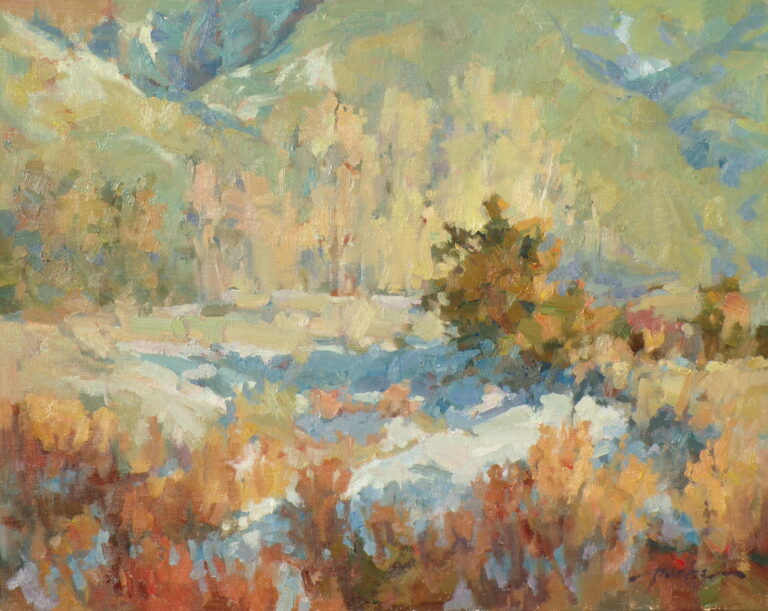 painting of a melting scene as though looking through glass