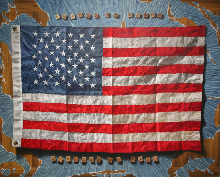 painting of a new, creased ameriican flag
