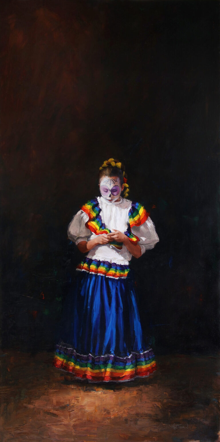 painting of a young girl in a traditional mexican skirt and blouse