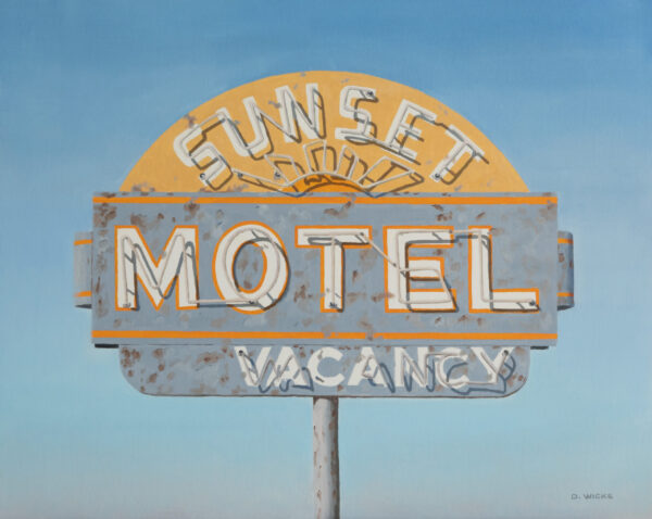 painting of a faded sunset motel neon sign