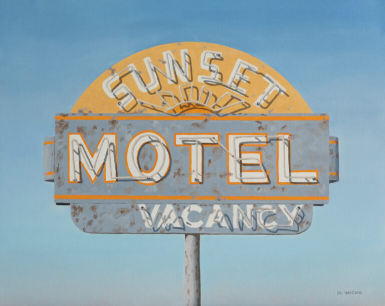 painting of a faded sunset motel neon sign