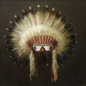 painting by Elizabeth Robbins of a beautiful feather headdress