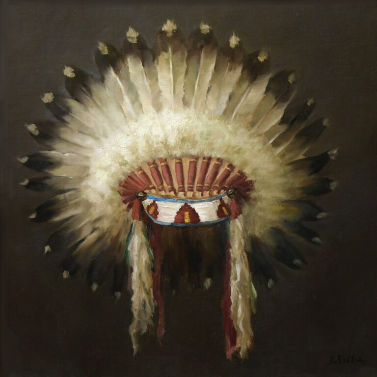 painting by Elizabeth Robbins of a beautiful feather headdress